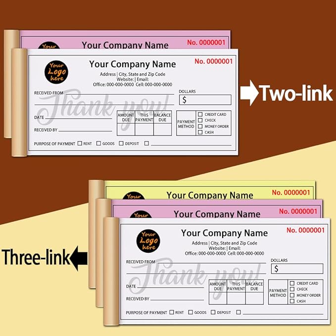 Personalized Invoice Book Custom 2 Part/3 Part Receipt Book Quote Estimate Order Forms Carbonless Form with Your Company Name Logo Address,2-10 Books (Style 1)