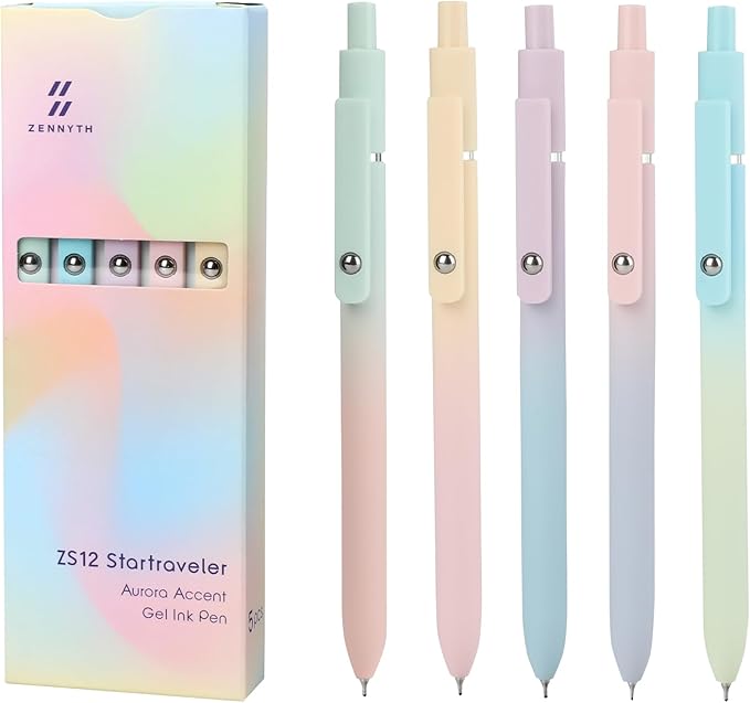 Ddaowanx Gel Pens, 5 Pcs 0.7mm Quick Dry Black Ink Pens Fine Point Smooth Writing Pens, Cute Office School Supplies Gifts for Women (5 Pcs Gradient-Black Ink)