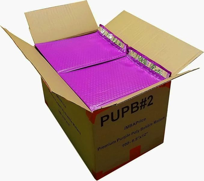 iMBAPrice 8.5x12 Inches Purple Color Polybubble Bag, 100-Pack Medium Size #2 Self Seal Poly Bubble Mailers Padded Packing Envelopes (Total 100 Bags)