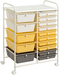 Giantex 15-Drawer Organizer Cart Office School Storage Cart Rolling Drawer Cart for Tools, Scrapbook, Paper (Yellow)