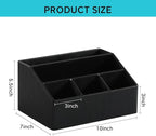 Cretkhp Remote Control Holder with 5 Compartments for Office Art Supplies, PU Leather Nightstand Organizer Pencil Pen Desk Caddy for Home, Desktop TV Remote Control Organizer Storage (Striped Black)