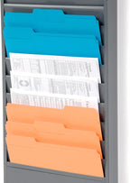 Global Industrial Steel Medical Chart Hanging Wall File Holder, 11 Pockets, Gray, Wall Mounted Magazine and File Folder Holder, 12-1/4"W x 8-3/8"H Pockets