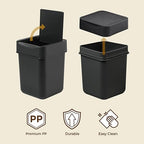 carrotez Mini Trash Can, Coffee Bar, Vanity, Desk, Countertop, 2 Liter/ 0.5 Gallon, Mini Wastebasket, Garbage Container Bin - Black