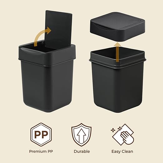 carrotez Mini Trash Can, Coffee Bar, Vanity, Desk, Countertop, 2 Liter/ 0.5 Gallon, Mini Wastebasket, Garbage Container Bin - Black