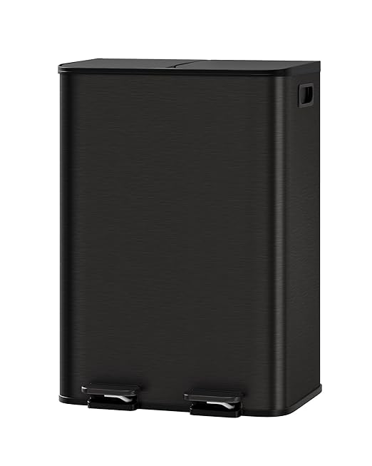 Garvee Trash Can, 2 x 8 gal (2 x 30 L) Garbage Can for Kitchen Dual Compartment Recycling Kitchen Step Trash Bin, Stainless Steel Trash and Recycle Bin Combo with Soft-Close Lid,Black