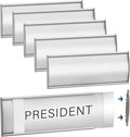 Plecterco 6 Pcs Office Door Signs - 8" x 3" Curved Name Plate Holders for Office, Wall-Mount Door Signs with Plastic Film and Adhesive Tape (Silver) (6, Silver)