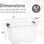 Superio Clear Storage Boxes with Lids, 8.75 Quart Plastic Container Bins for Organizing, Stackable Crates, BPA Free, Non Toxic, Odor Free, Organizers for Home, Office, School, and Dorm