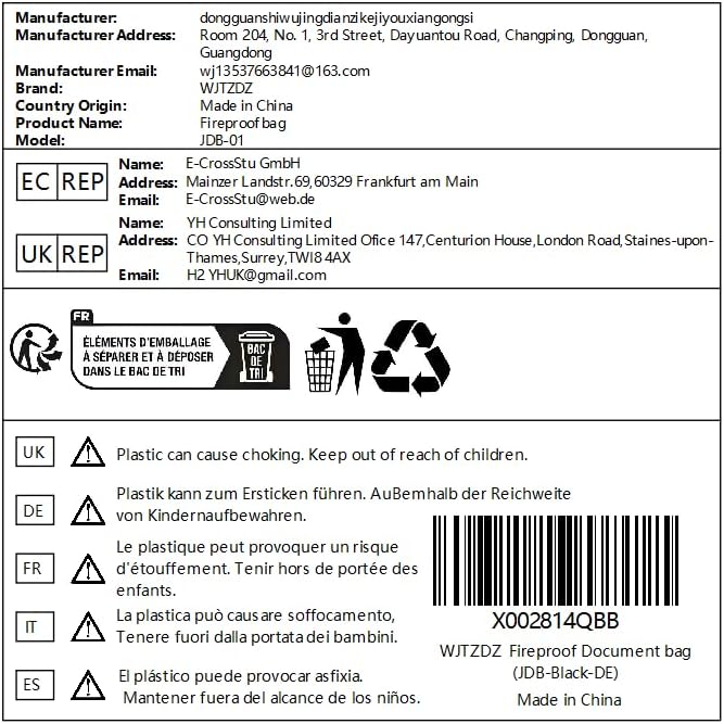 WJTZDZ 6500°F Large Fireproof and Waterproof Document Bag with Lock,10 Layers Insulation Materials&Waterproof Zipper,Removable Folder Layers/Wallet,Reflective Strip for Valuables(16.5”x 12.4”x 5.5”)
