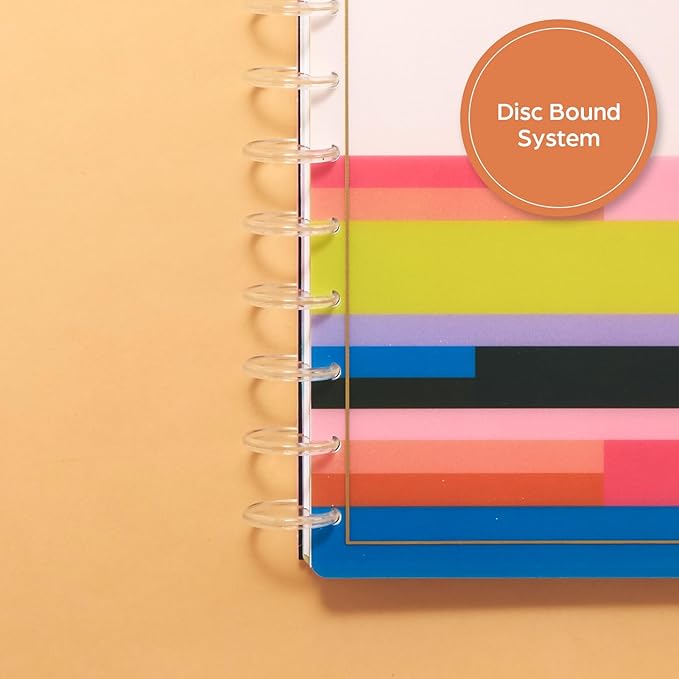 Happy Planner Undated Plans + Notes Monthly Planner Notebook Journal, 12-Month Planner, Colorblock Brights Theme, Big Size, 95 Pages, 4 Dividers, 12 Planner Sticker Sheets, 8 1/2" x 11"