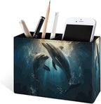 Famame Couple Dolphins Underwater Pencil Holder for Desk, Leather Desktop Container Pen Cup Storage Study Table Pen Organizer Makeup Brush Holder for Classroom Office Home