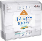 NIUBEE Acrylic Sign Holder 14x11 Inches Horizontal, Clear Plastic Wall Mount Sign Holder Poster Paper Holder with Double Sided Adhesive Tape for Office, Home, Store, Restaurant-No Drilling(6 Pack)