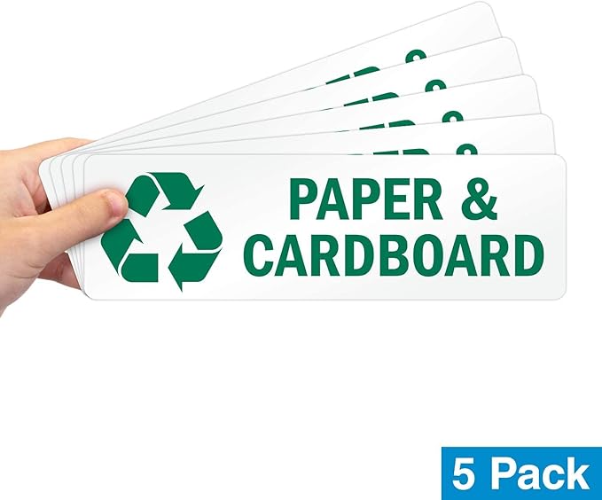 SmartSign "Paper and Cardboard" Pack of 5 Recycle Labels | 3" x 10" Laminated Vinyl, Made in USA