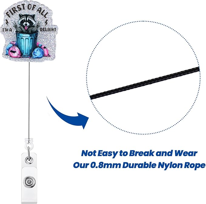 First of All I’m a Delight Funny Raccoon Badge Reel, Retractable ID Card Nurse Badge Holders, Work Badge Clip for RN MA ICU ER ED Department of Surgery Nurses Station HR Psychologist Social Workers