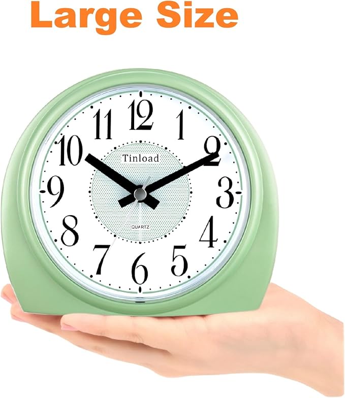 Tinload 5.5" Large Analog Alarm Clock Silent Non Ticking, Gentle Wake, Beep Sounds, Increasing Volume, Battery Operated Snooze and Manual Light, Easy Set
