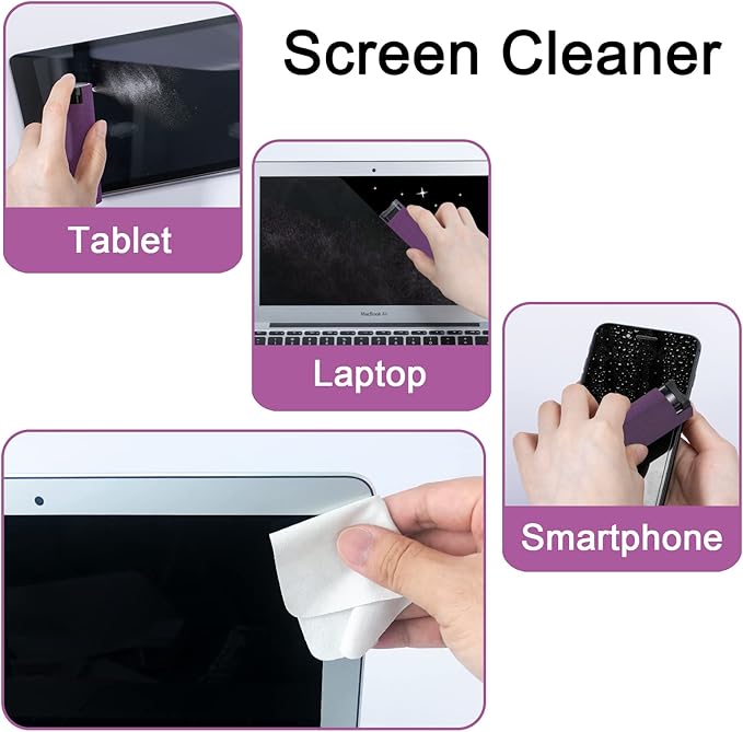 walrfid Screen Cleaner Spray and Wipe, Cleaning Kit for Electronic Smart Phone TV, Laptop, Tablet, PC, Computer Flat Screens, Eyeglasses, Compatible with iPhone iPad MacBook,Purple