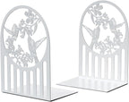 Weudes Hummingbird Book Ends, Metal Bookends for Shelves Decorative, Book Stopper for Heavy Books, Bookends for Home, Office, Library, School Use (White)