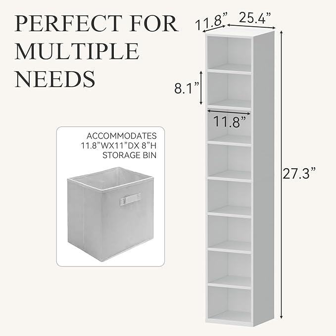 Chyanmoo Wood Cube Storage Organizer White Bookshelf - 1-Tier Freestanding Storage Cabinet with Legs for Home Office, 8-Cubes Open Shelf