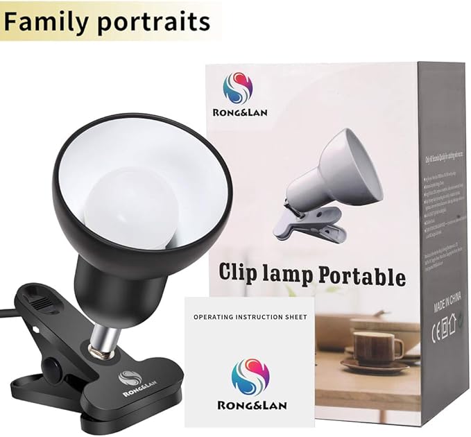 RONG&LAN Clip lamp,360° Rotation Clip on Lamp Portable Book Reading Light,Clamp on Desk/Table/Bunk Bed/Cupboard Home Lighting, (Desk lamp,Seven Colors for Your Choice) (White,2)