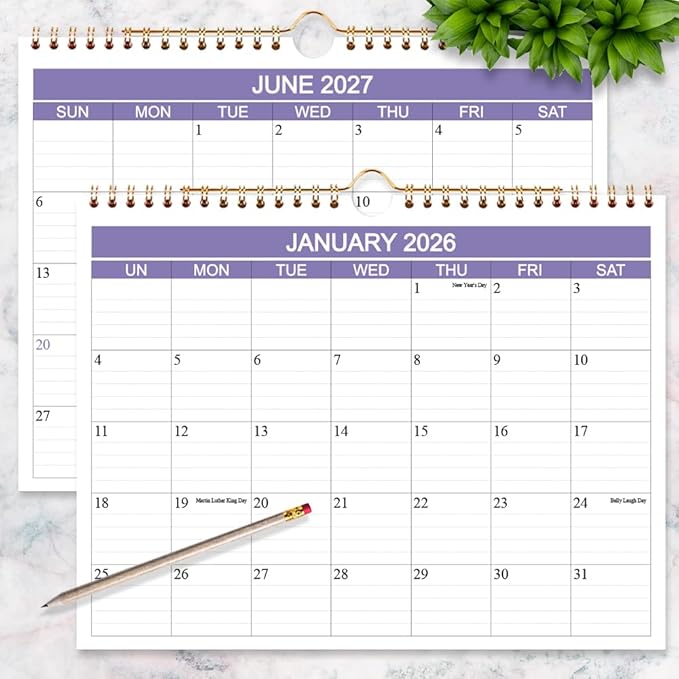 2026 Calendar- Wall Calendar 2026 Runs from January 2026 to June 2027-18 Months Calendar with Thick Paper for Planning and Organizing for Home or Office, 8.5 x 11 Inches, Purple