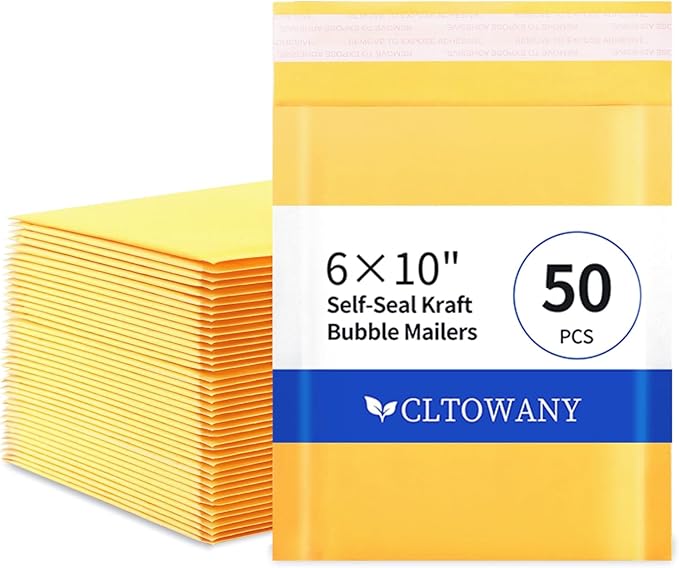 Cltowany Padded Envelopes 6×10' Inch 50 Pack Self-Sealing Paper Envelopes for Shipping, Mailing, Packaging,Strong Adhesion Envelope Mailers