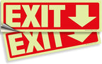 iSYFIX Exit Stickers Signs with Directional Down Arrow 2 Pack 12x4 Inch - Glow in the Dark Photoluminescent Vinyl for Office, School, Business, Warehouse - UV & Weather Resistant for Indoor/Outdoor Use