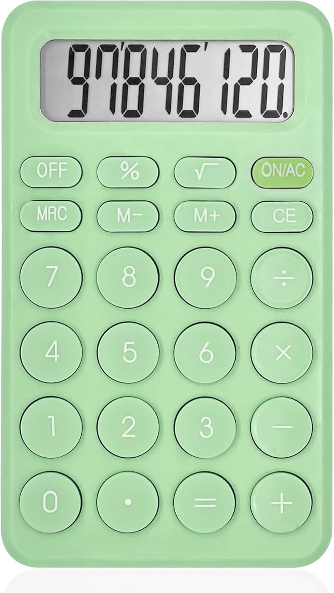 Cute Calculator, Basic Four Function Calculator for Teachers Students Basics Office, Small Handheld Calculators, 8 Digit with LCD Display, Sensitive Button, 5.5×3.2 inches Light Green