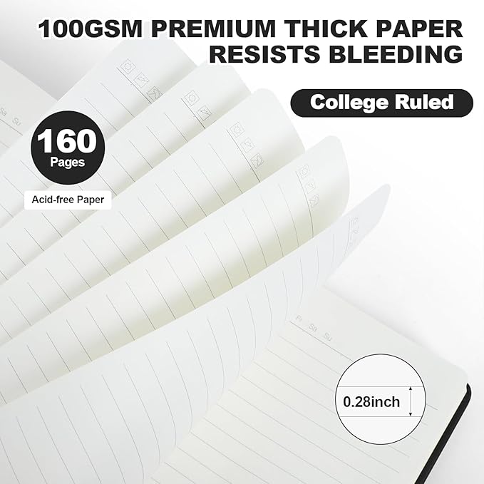 SUQJOY Lined Journal Notebooks for Writing, 100 GSM Thick Paper, 8 Pack Hardcover Notebooks, A5 College Ruled Notebook, Journaling Notebook for School/Travel/Office (Black- 8 Pack)