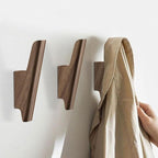 FCOWK Wood Wall Hooks 4 Pack Coat Hooks Wall Mount Walnut Wooden Hooks for Hanging Hat, Bag, Backpack, Rustic Coat Hooks for Wall, Wood Towel Hooks for Bathrooms and Entryway Hooks (Walnut, Light)