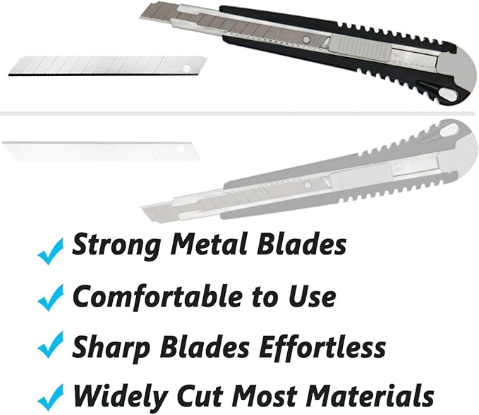 WEKOIL 9mm Snap Off Utility Knife 3 Pack High Hardness Retractable Box Cutters with 30 Pcs Snap Off Blades,Package Cutter 9mm Knife for Home Office Workstation,Black