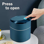 Business King Mini Desk Trash Can with Lid with Trash Bags 180 pcs Press-Top 0.5 Gallon Tiny Countertop Waste Basket Small Table Top Plastic Covered Garbage Bin for Desk Top (Blue)