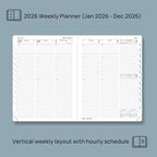 POPRUN 2026 Planner (Medium - 6.5'' x 8.5'') - 2026 Weekly Calendar ((Jan. 2026 - Dec. 2026) with Hourly Time Slots, Weekly/Monthly Appointment Book for Time Management - Leather Soft Cover - Pacific Green
