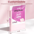 SUNEE 3 Ring Binder 1/2 Inch 1 Pack, Clear View Binder Three Ring PVC-Free (Fit 8.5x11 Inches) for School or Office Supplies, Pink
