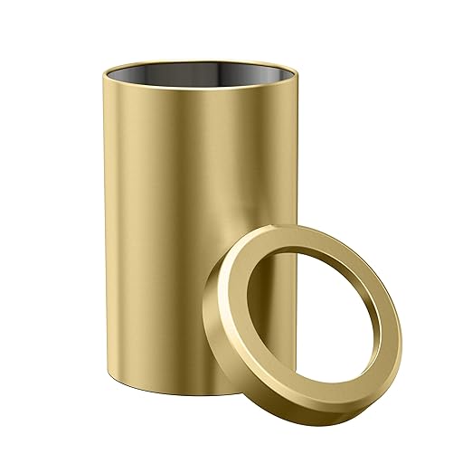 Gatco 1910B Modern Round Wastebasket, Brushed Brass- Stainless Steel Trash Can with Removable Lid, Leakproof, 3 Gallon Capacity for Bathroom, Bedroom, Kitchen, or Office