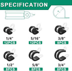 OURU 56PCS Cable Clamps Assortment Kit,6 Sizes—1/4" 5/16" 3/8" 1/2" 5/8" 3/4" Stainless Steel Rubber Coated Cushioned Insulated Cable Clamp,Automotive Cable Wire Clamps,Pipe Clamps,Metal Clamp