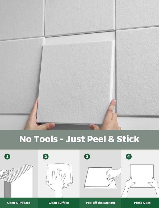 Large Bulletin Board 48" x 36", 12 Pack White Cork Boards for Walls, Self-Adhesive Felt Pushpins Wall Tiles, Display for Messages, DIY Notice, Photo Decorations, Classroom, School, Office, Bedroom