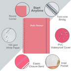 Daily Planner Undated - B5 To Do List Notebook Hourly Schedules, Spiral Appointment Planner for Women and Men, PVC Hardcover, Inner Pocket, Elastic Closure, 7" x 10", Pink