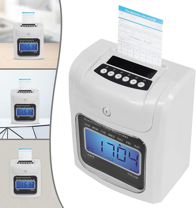 Blisiour Calculating Time Clock, Employees Time Clocks Auto-Align Time Clock Punch Machine, Small Business Punch Clock System, in/Out Time Attendance Machine with 50 Time Cards & Security Key