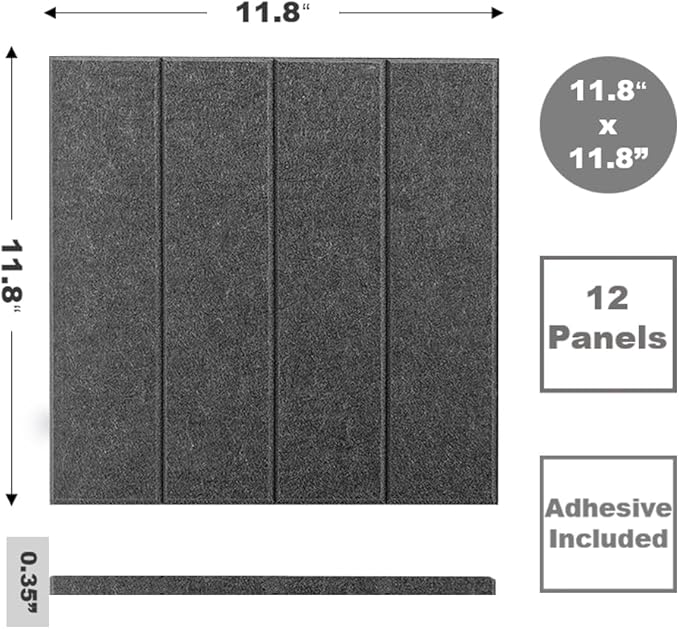 DECORITA Felt Bulletin Board Tiles | Modern Cork Board Alternative | Large Cork Boards for Walls | Aesthetic Felt Wall Panels for Office & Home Decor | Pinboard & Photo Board (12-Pack) | Gray Black