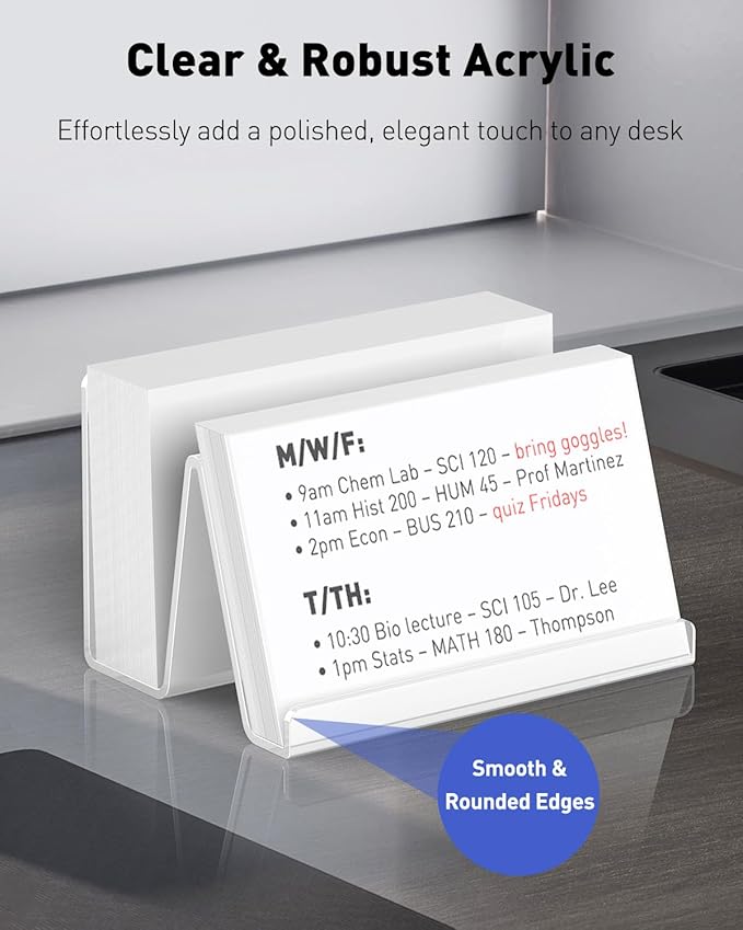 Uniclife 2 Pack 3x5 Index Card Holder, 5" x 3.2" x 3.2", Clear Acrylic Index Card Display Stand, Index Card Organizer, Postcard Holder, Horizontal Business Card Holder for Desk, 200 Card Capacity