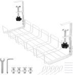 JETONN Under Desk Cable Management Tray, 15.7'' Metal Wire Organizer with Clamp, No Drill Desk Cord Rack for Cable Management, Computer Wire Organizer for Office and Home, Sturdy & Scratch-Free