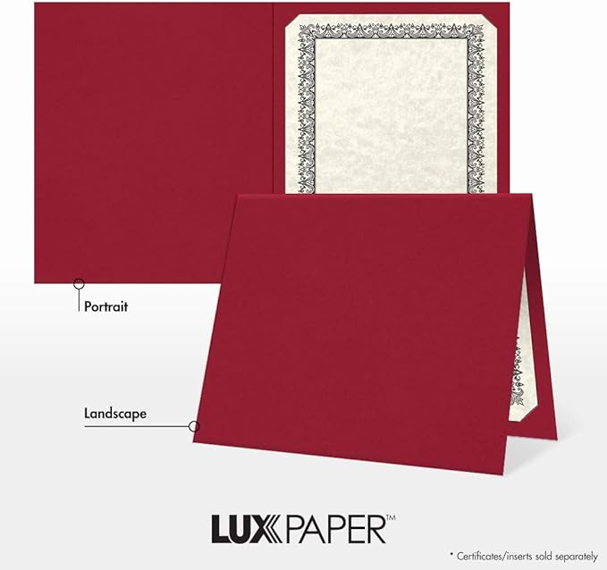 LUXPaper 9.5" x 12" Certificate Holders | Burgundy Linen | 100lb. Cover | 50 Qty