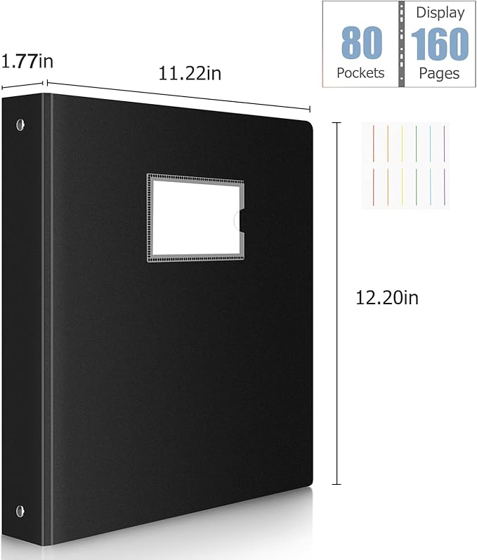 Uquelic 80-Pocket Binder with Plastic Sleeves for Letter/A4 Size(11" x 8.5"), Document Binder Organizer for Papers, Certificates and Artwork, Colorful PP Divider Pages for Presentation