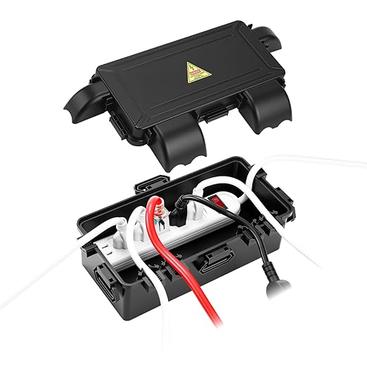 DIQIMIAQ Medium Outdoor Electrical Box(inner 10.3*4.8*3.1inch) With Waterproof shield, Waterproof Extension Cord Cover w/6 Cable , Weatherproof Connection Box Protect for Plug,Connector (Black, 1PCS)