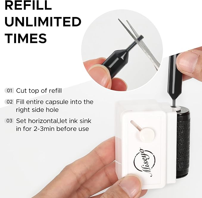 Miseyo Identity Theft Protection Roller Stamp Guard Your ID - White(3 Refill Ink Included)
