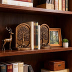 Large Vintage Tree of Life Bookends Set – 2 Non-Skid Heavy Bookends, Antique Bronze Finish Resin Decorative Bookends for Heavy Books, Office, Library, Bookshelf, Living Room, Housewarming Gift