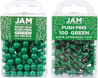 JAM PAPER Colorful Push Pins - Flat & Round Head Thumb Tack Combo Set - Green Pushpins - 200/Pack