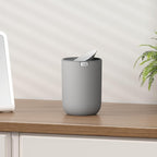 EKO Fandy 0.58 Gal/2.2L Mini Trash Can with Lid, Swing-Top Desktop Trash Can for Bathroom, Countertop, Vanity, Desk or Office, Small Garbage Bin (Grey)