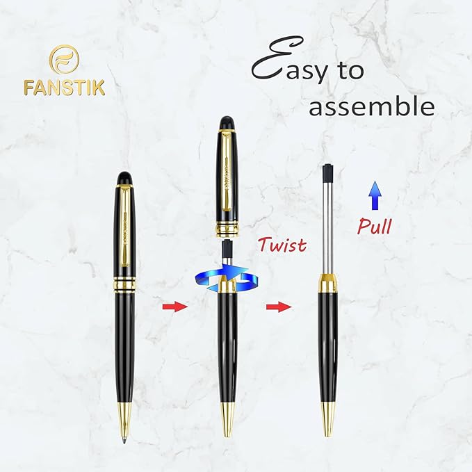 FANSTIK Customized BallPoint pen with name (MADE IN USA), stainless steel, black and gold, luxury engraved pen personalized for men and for women. (BallPoint Black-Gold)