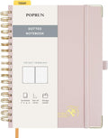 POPRUN Spiral Bullet Dotted Journal Notebook, 7-1/4" x 9-1/2" - 120 GSM Thick Paper, 220 Numbered Pages, Hardcover for Men & Women with Pocket, Index Tabs, 8 Perforated Sheets, Light Pink