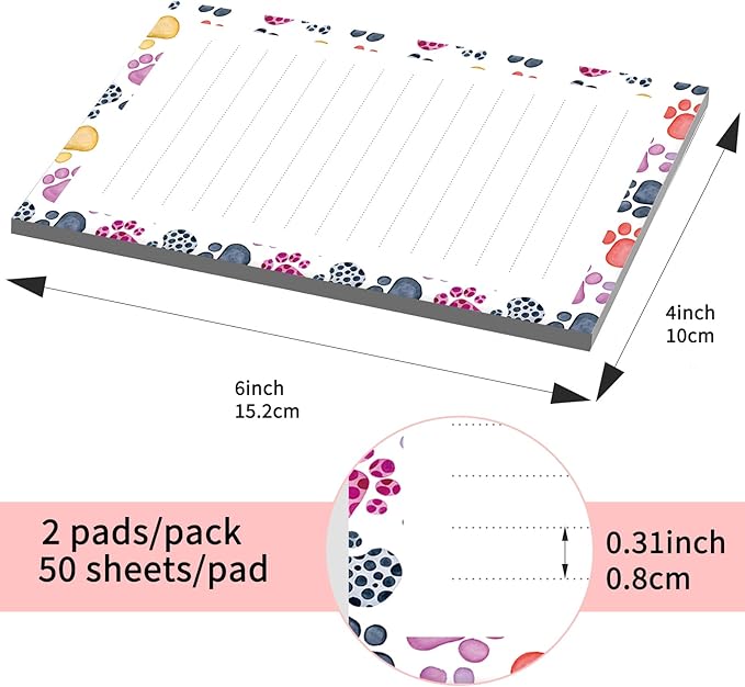 SXboxing Sticky Notes 4X6 Inches, 2 Pack Large Cute Self-Stick Pads, Bright Funny Memo Pads Easy to Stick for Home, Office Cute Dog Paws